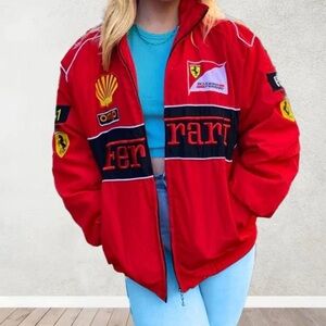 Ferrari Red Racing Jacket with Logo Patches Unisex